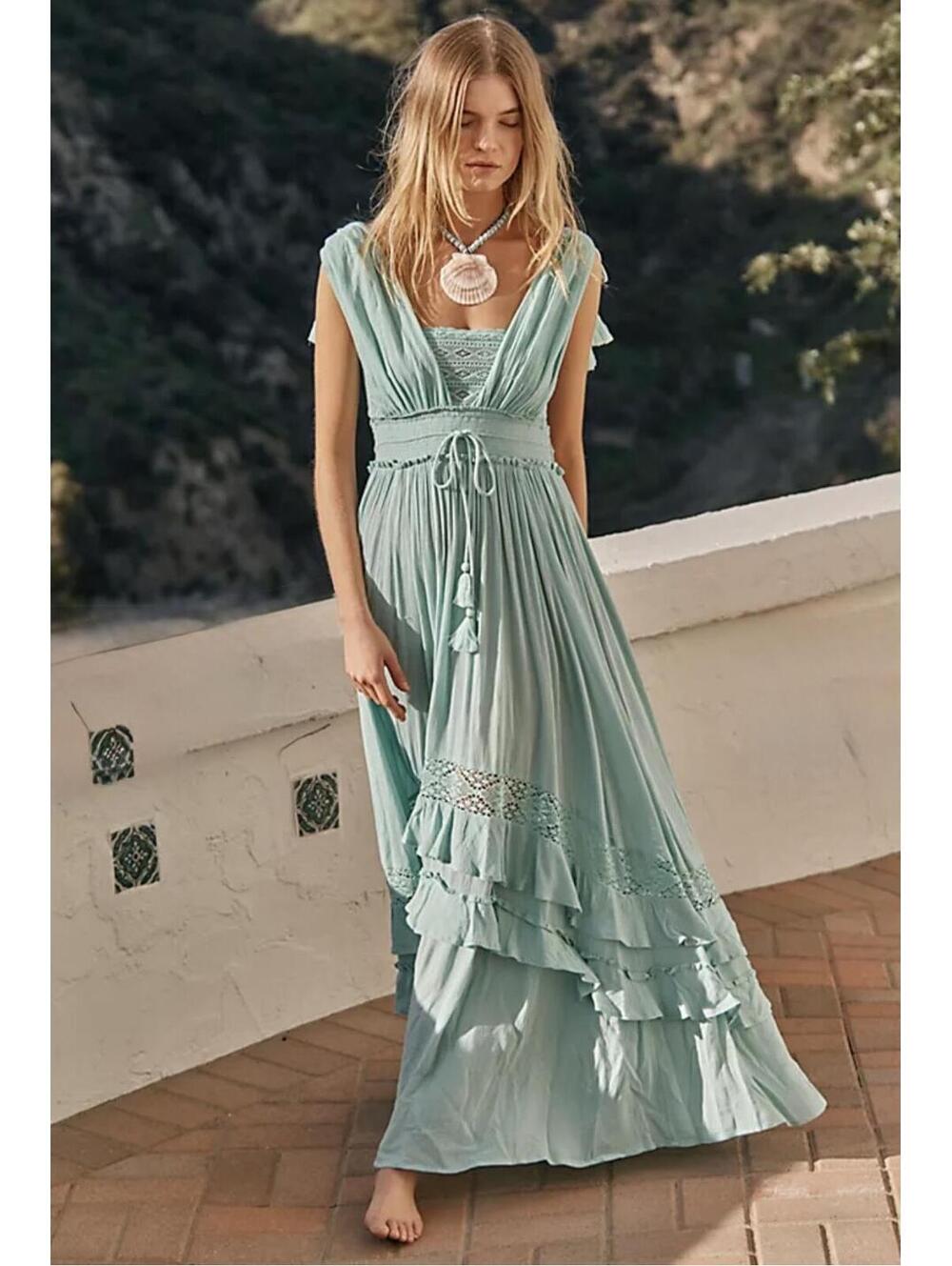 NWOT Free People Santa Maria Boho Maxi Dress in Teal size S
